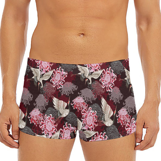 Japanese Cranes And Chrysanthemums Print Men's Short Boxer Briefs