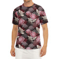 Japanese Cranes And Chrysanthemums Print Men's Short Sleeve Rash Guard