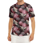 Japanese Cranes And Chrysanthemums Print Men's Short Sleeve Rash Guard