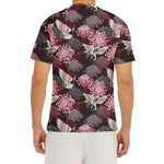 Japanese Cranes And Chrysanthemums Print Men's Short Sleeve Rash Guard