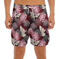 Japanese Cranes And Chrysanthemums Print Men's Split Running Shorts