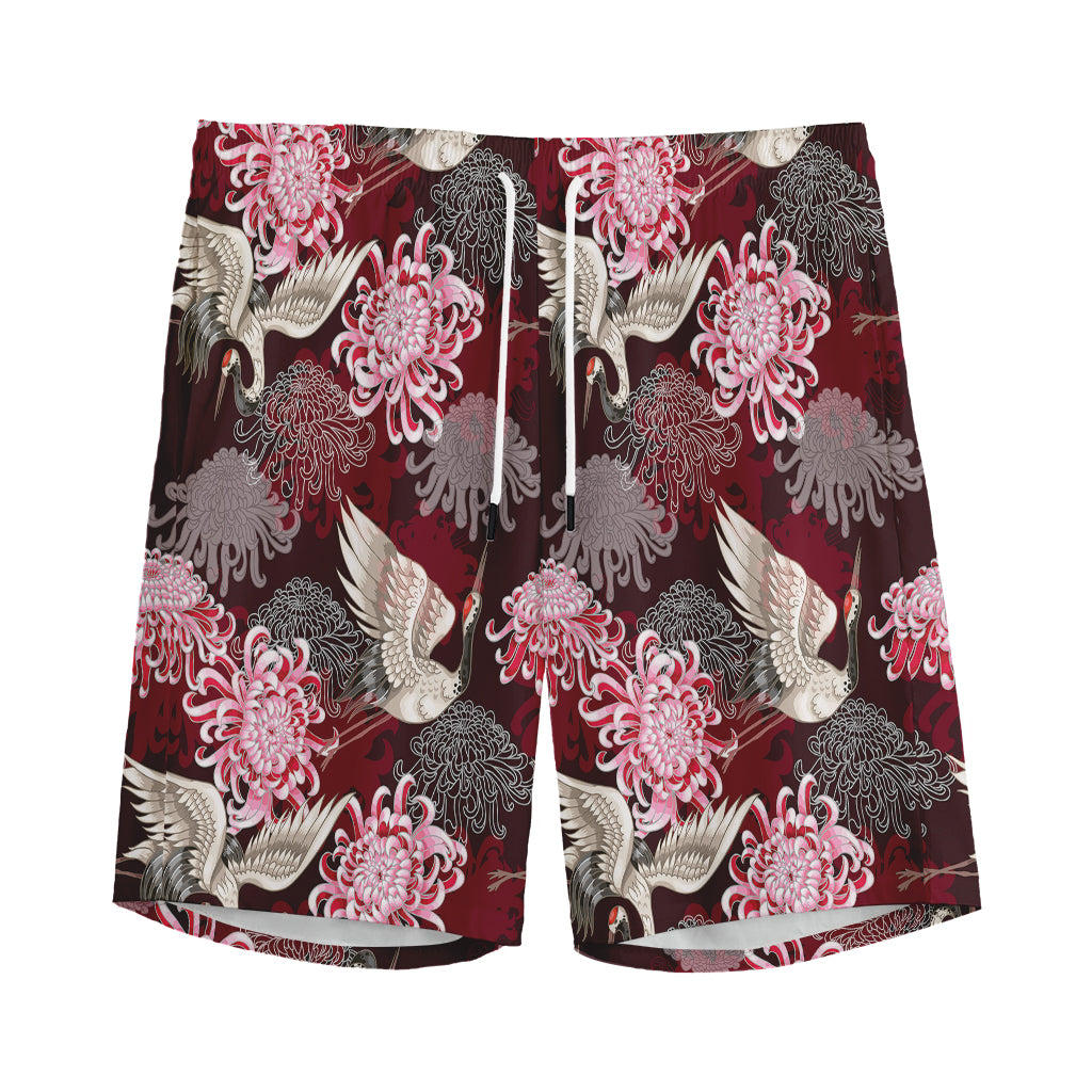 Japanese Cranes And Chrysanthemums Print Men's Sports Shorts