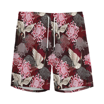 Japanese Cranes And Chrysanthemums Print Men's Sports Shorts