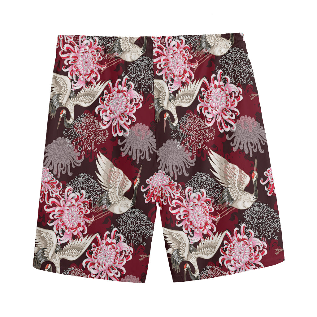 Japanese Cranes And Chrysanthemums Print Men's Sports Shorts