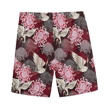 Japanese Cranes And Chrysanthemums Print Men's Sports Shorts