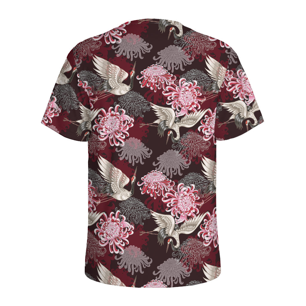 Japanese Cranes And Chrysanthemums Print Men's Sports T-Shirt