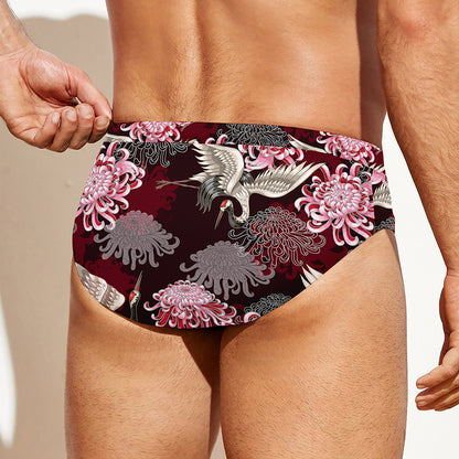Japanese Cranes And Chrysanthemums Print Men's Swim Briefs