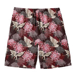 Japanese Cranes And Chrysanthemums Print Men's Swim Trunks