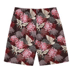 Japanese Cranes And Chrysanthemums Print Men's Swim Trunks