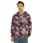 Japanese Cranes And Chrysanthemums Print Men's Velvet Pullover Hoodie