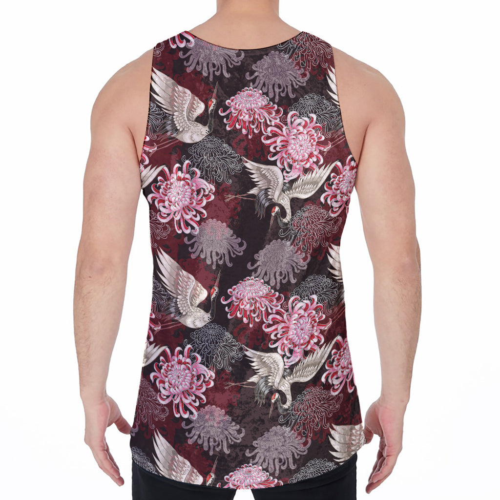 Japanese Cranes And Chrysanthemums Print Men's Velvet Tank Top