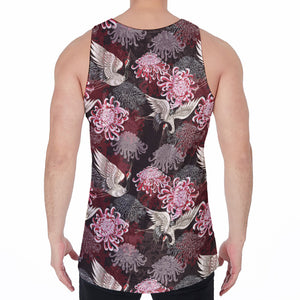 Japanese Cranes And Chrysanthemums Print Men's Velvet Tank Top