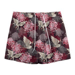 Japanese Cranes And Chrysanthemums Print Mesh Shorts
