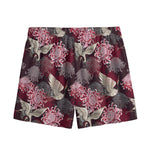 Japanese Cranes And Chrysanthemums Print Mesh Shorts
