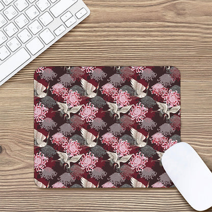 Japanese Cranes And Chrysanthemums Print Mouse Pad