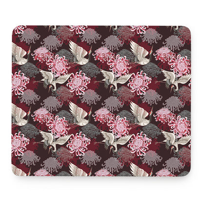 Japanese Cranes And Chrysanthemums Print Mouse Pad