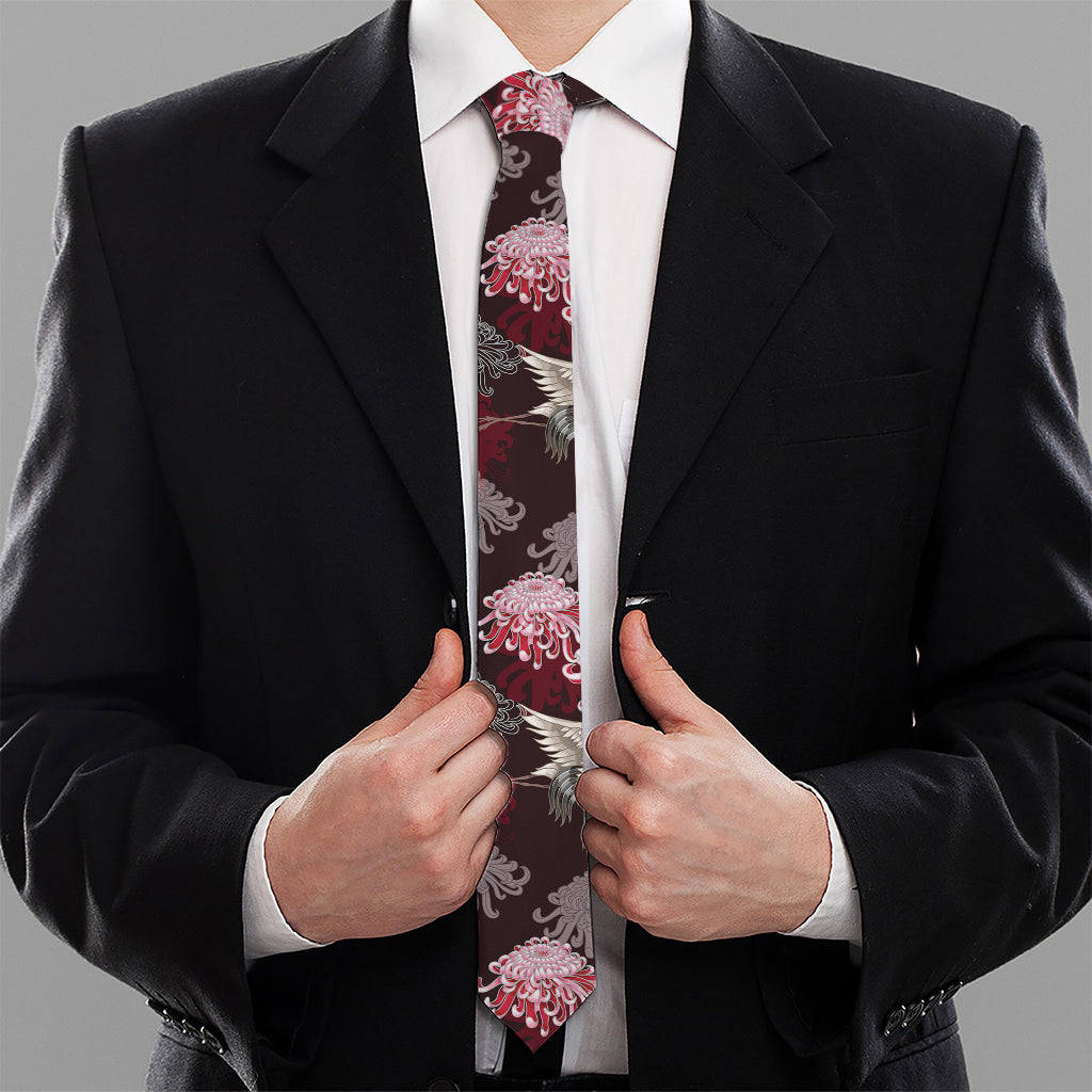 Japanese Cranes And Chrysanthemums Print Necktie