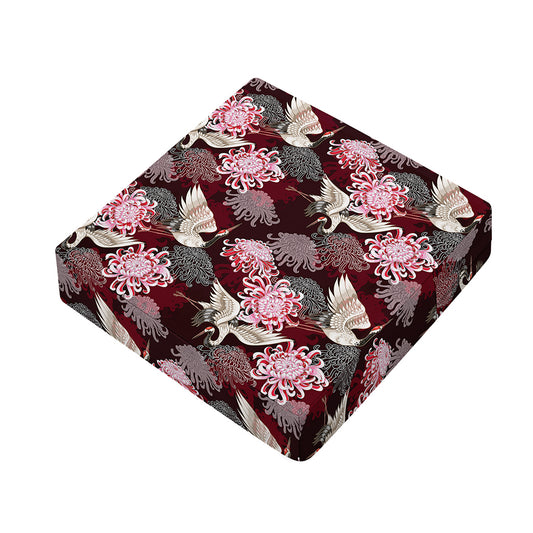 Japanese Cranes And Chrysanthemums Print Outdoor Seat Cushion Cover