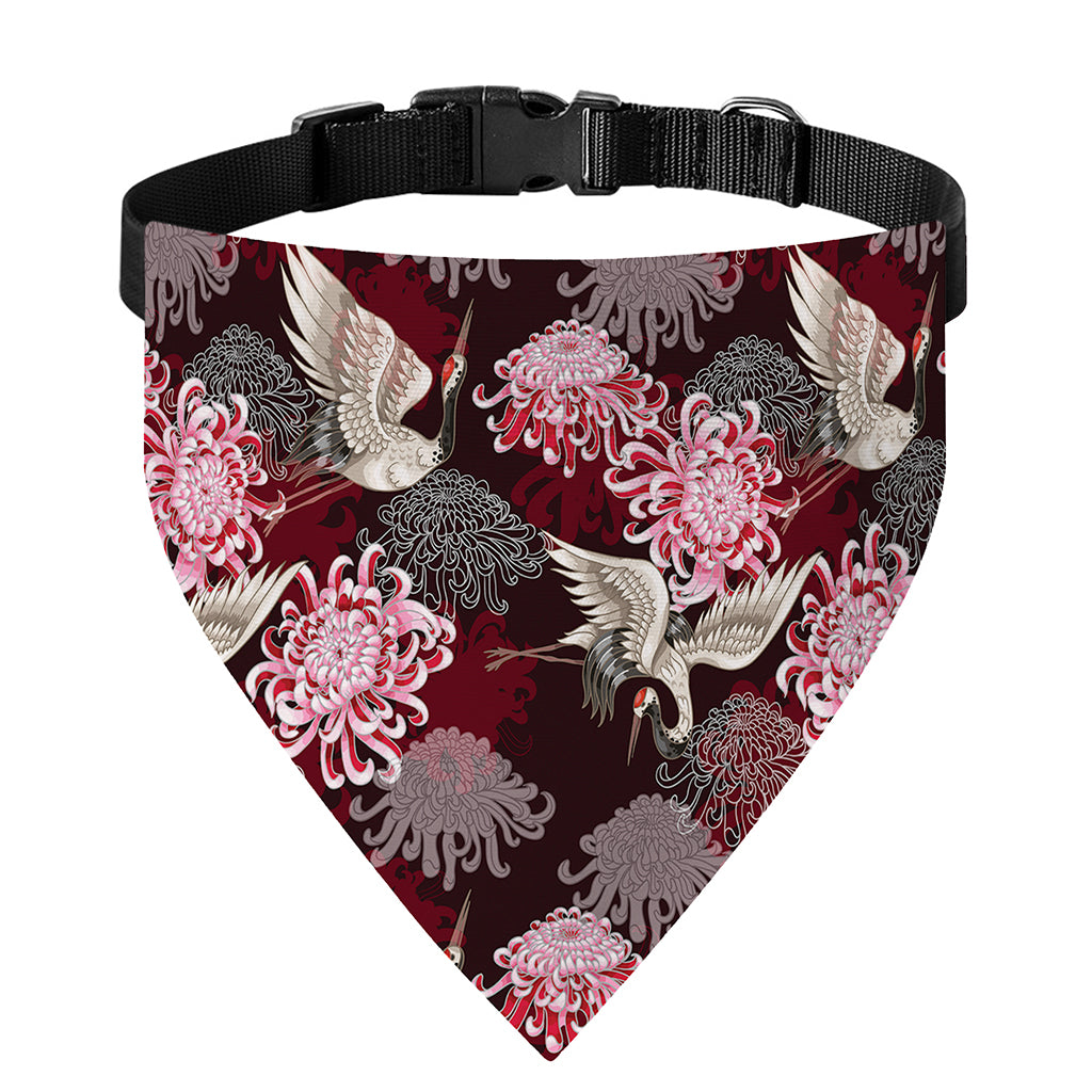 Japanese Cranes And Chrysanthemums Print Over The Collar Dog Bandana