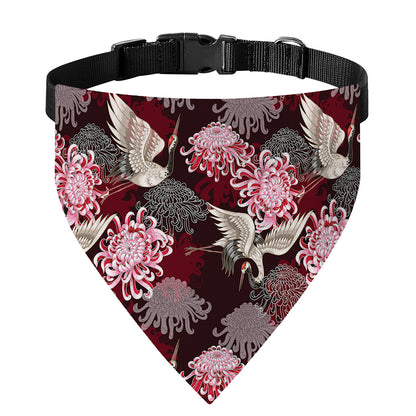 Japanese Cranes And Chrysanthemums Print Over The Collar Dog Bandana