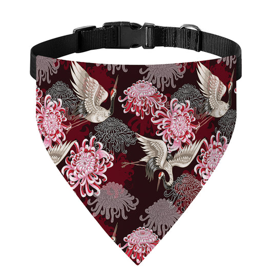 Japanese Cranes And Chrysanthemums Print Over The Collar Dog Bandana