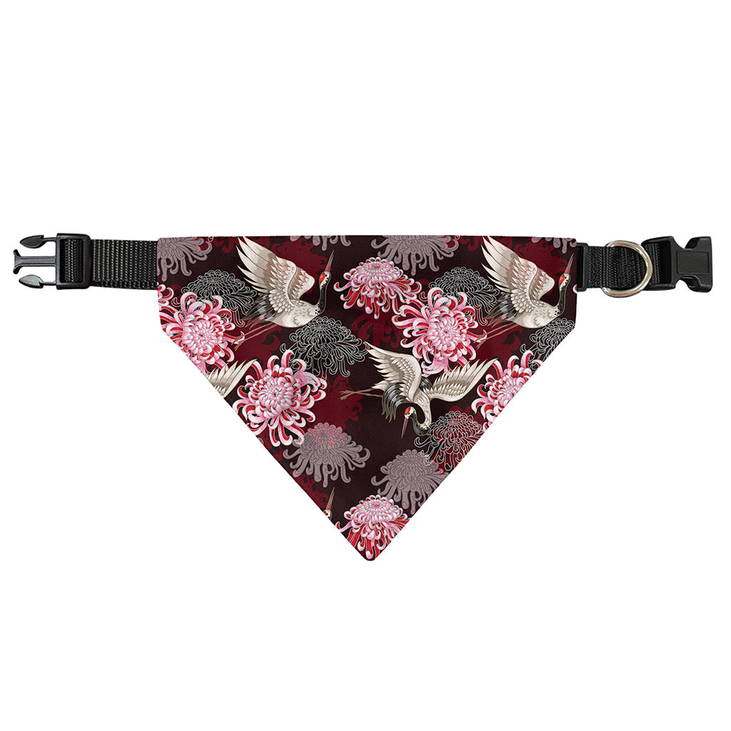 Japanese Cranes And Chrysanthemums Print Over The Collar Dog Bandana
