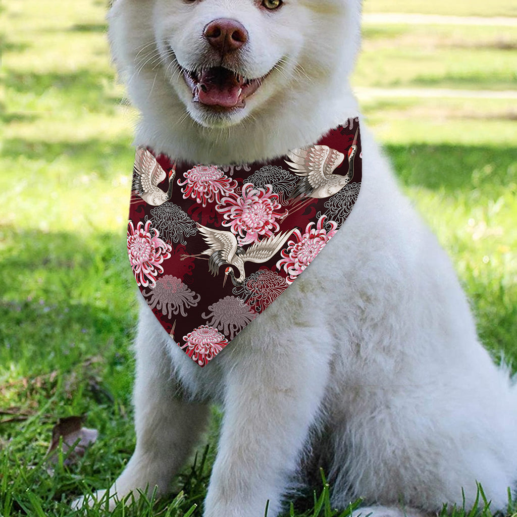 Japanese Cranes And Chrysanthemums Print Over The Collar Dog Bandana