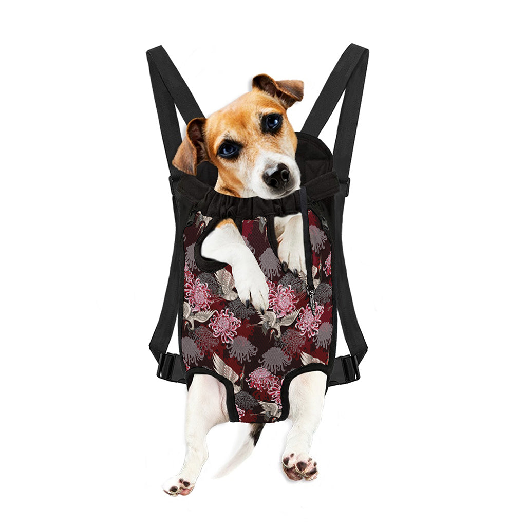 Japanese Cranes And Chrysanthemums Print Pet Carrier Backpack