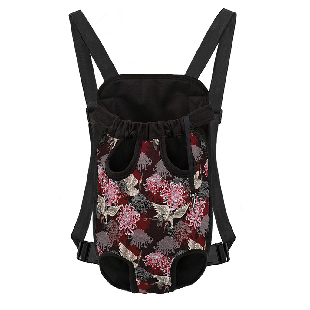 Japanese Cranes And Chrysanthemums Print Pet Carrier Backpack