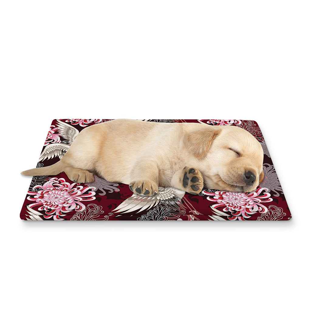 Japanese Cranes And Chrysanthemums Print Pet Cooling Mat Cover