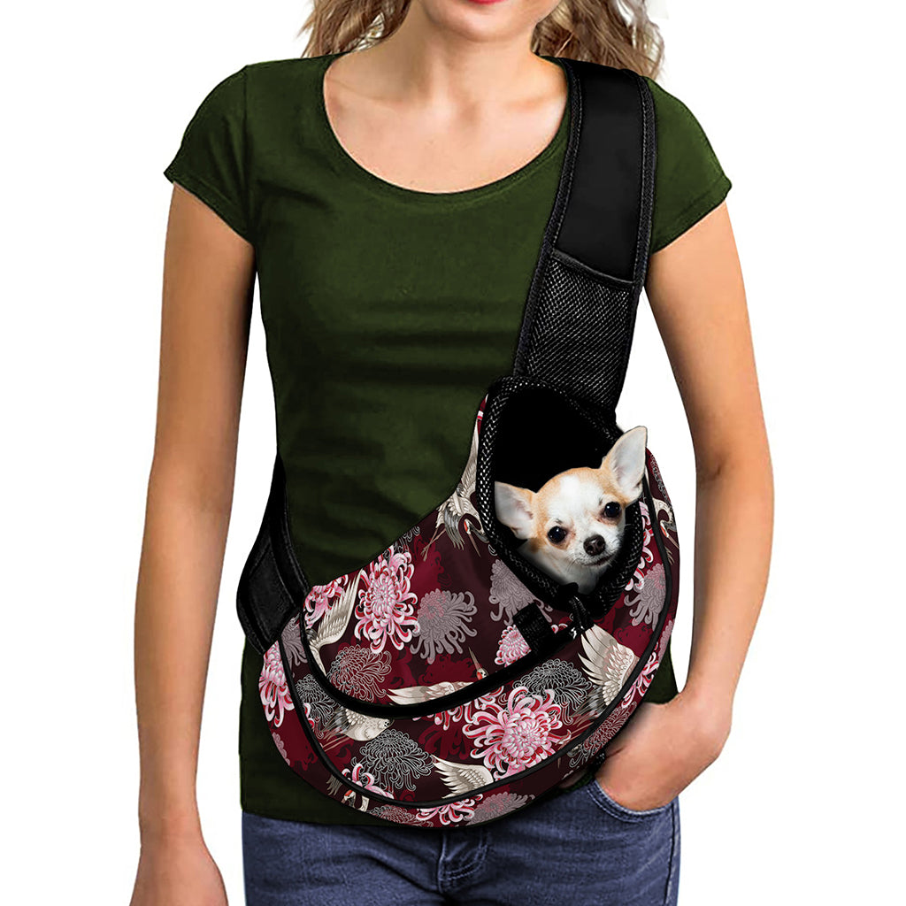 Japanese Cranes And Chrysanthemums Print Pet Sling Carrier