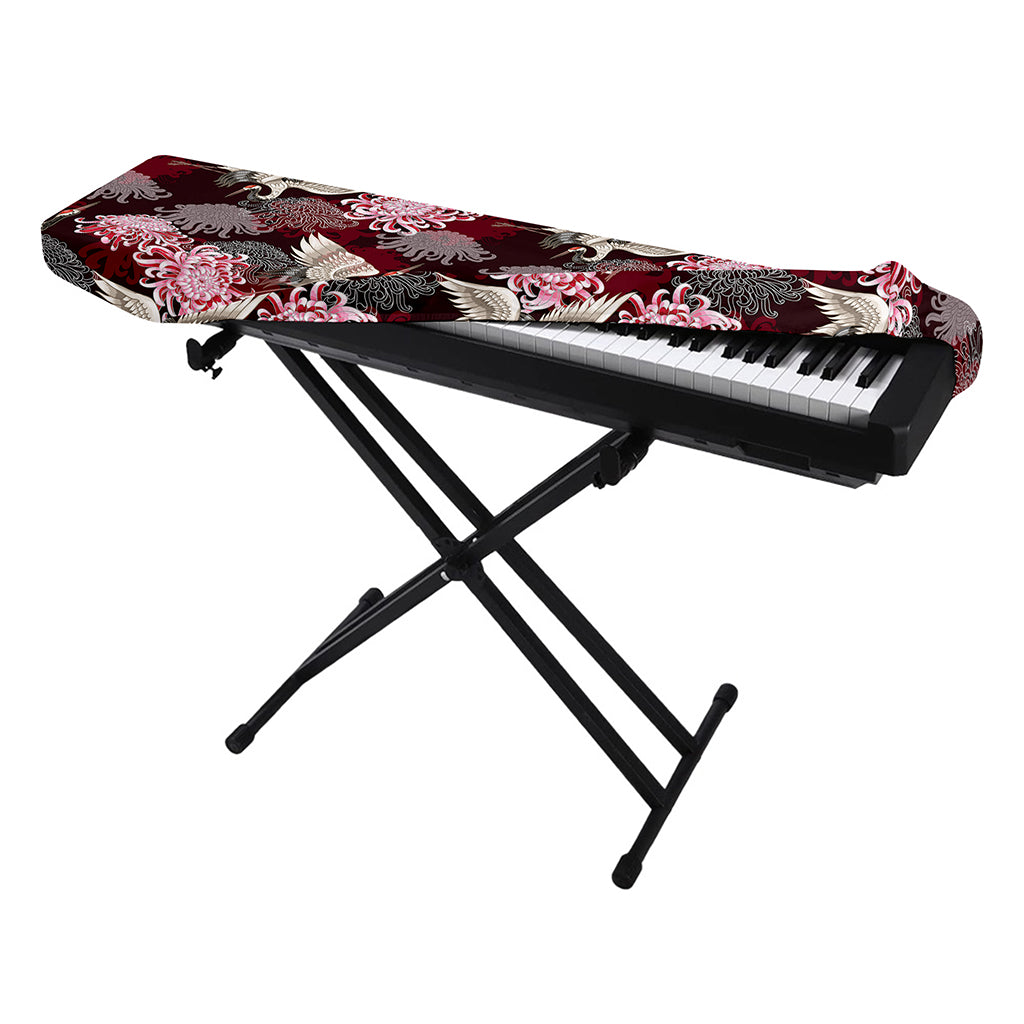 Japanese Cranes And Chrysanthemums Print Piano Keyboard Cover