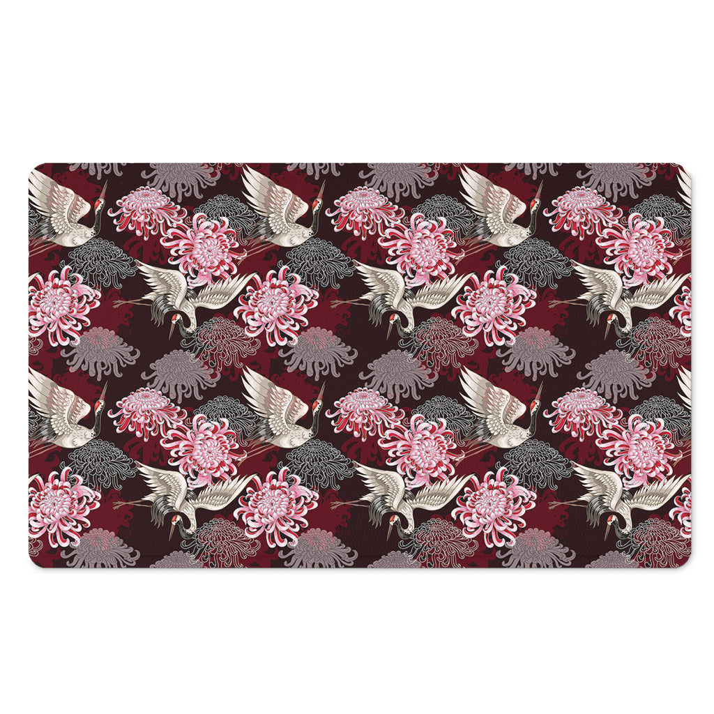 Japanese Cranes And Chrysanthemums Print Polyester Doormat