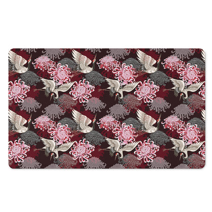 Japanese Cranes And Chrysanthemums Print Polyester Doormat