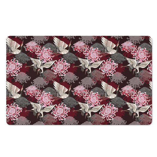 Japanese Cranes And Chrysanthemums Print Polyester Doormat
