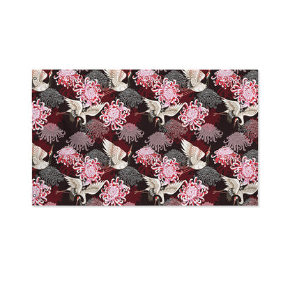 Japanese Cranes And Chrysanthemums Print Polyester Flag