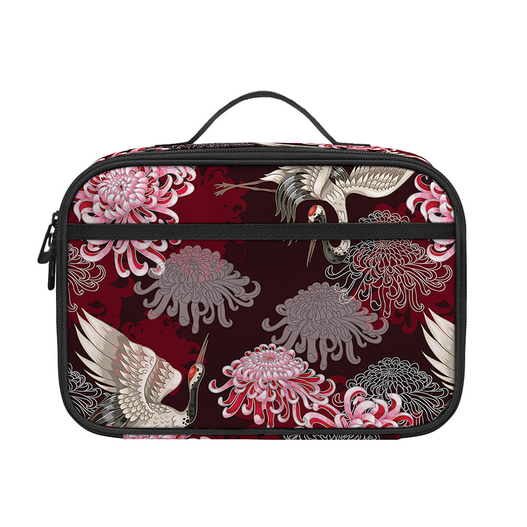 Japanese Cranes And Chrysanthemums Print Portable Lunch Bag