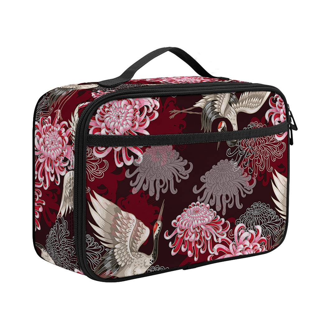 Japanese Cranes And Chrysanthemums Print Portable Lunch Bag