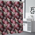 Japanese Cranes And Chrysanthemums Print Premium Shower Curtain