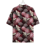 Japanese Cranes And Chrysanthemums Print Rayon Hawaiian Shirt