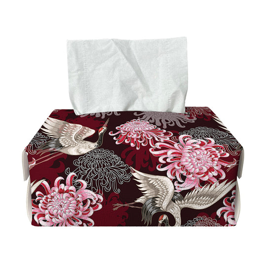 Japanese Cranes And Chrysanthemums Print Rectangle Tissue Box Cover