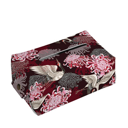 Japanese Cranes And Chrysanthemums Print Rectangle Tissue Box Cover