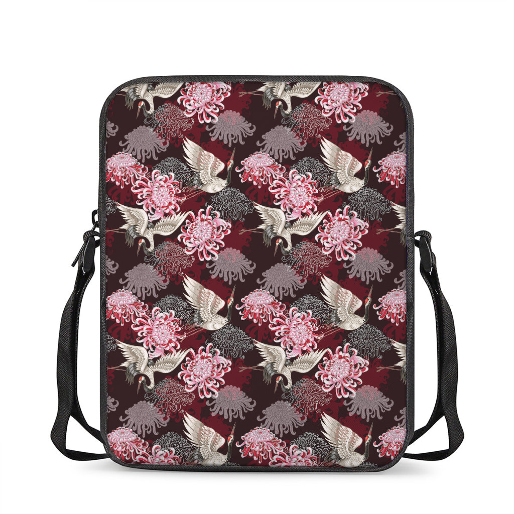 Japanese Cranes And Chrysanthemums Print Rectangular Crossbody Bag