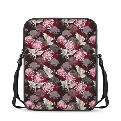 Japanese Cranes And Chrysanthemums Print Rectangular Crossbody Bag