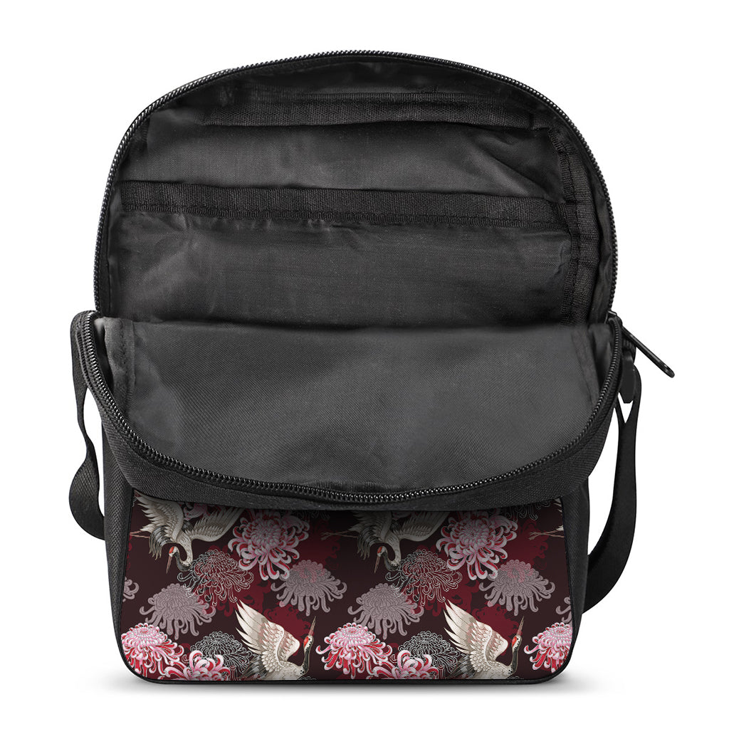 Japanese Cranes And Chrysanthemums Print Rectangular Crossbody Bag