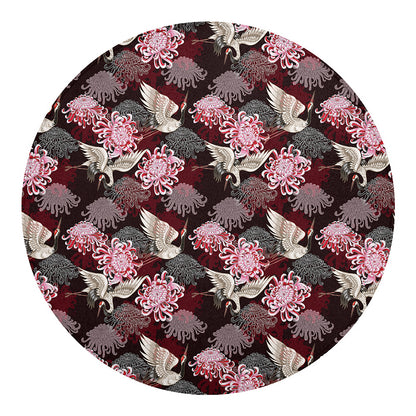 Japanese Cranes And Chrysanthemums Print Round Blanket