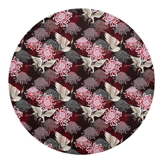 Japanese Cranes And Chrysanthemums Print Round Blanket