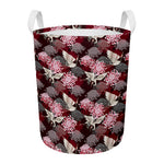 Japanese Cranes And Chrysanthemums Print Round Laundry Basket