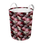 Japanese Cranes And Chrysanthemums Print Round Laundry Basket