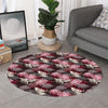 Japanese Cranes And Chrysanthemums Print Round Rug